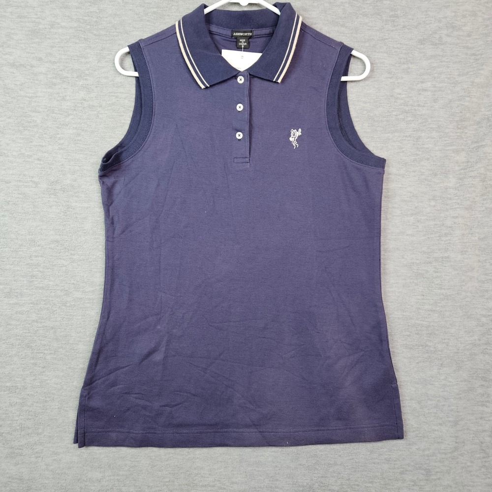 Ashworth Women's Sleeveless Golf Polo Shirt Navy Blue Cotton Size M